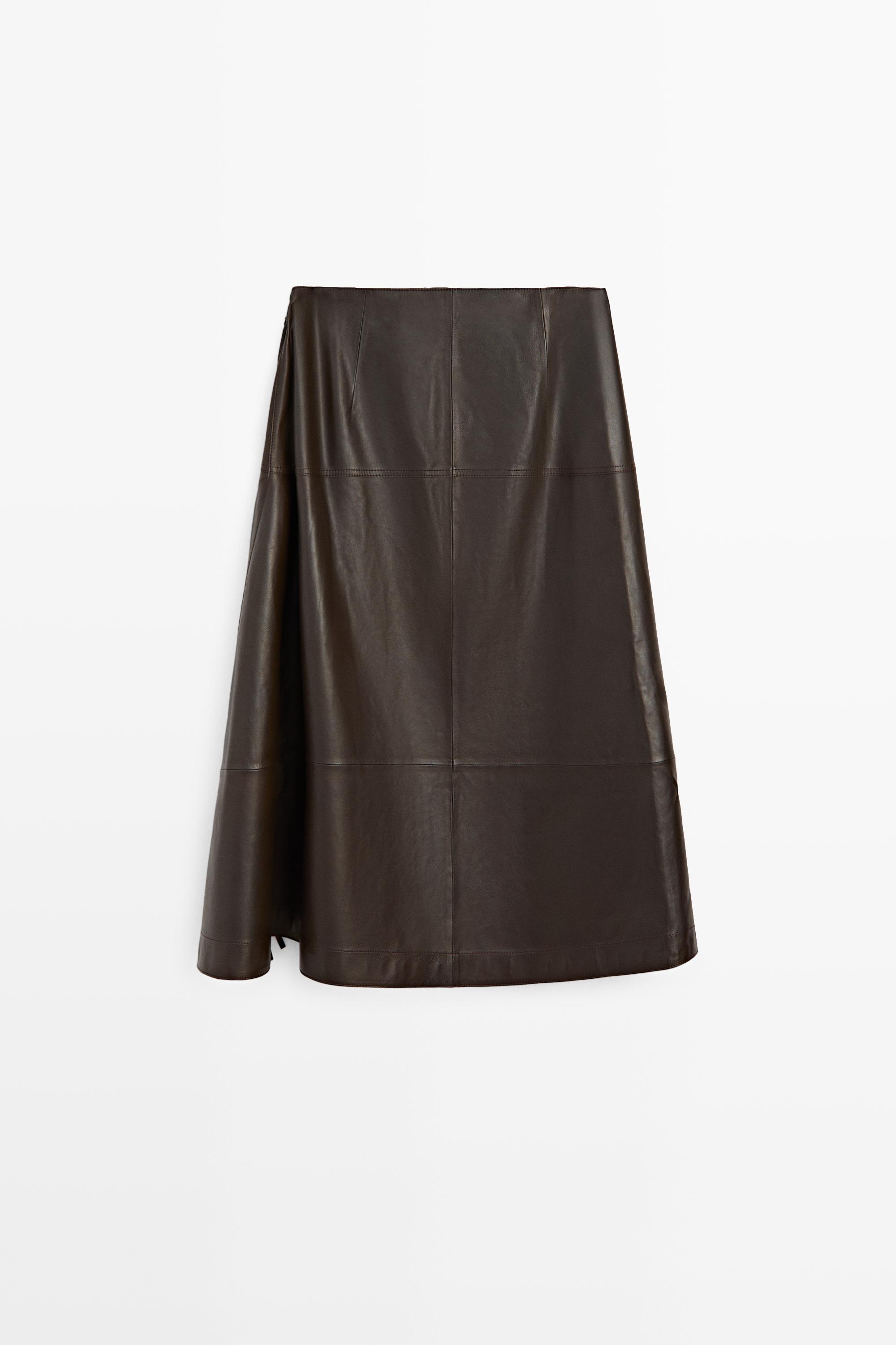 Nappa leather midi skirt with tie detail